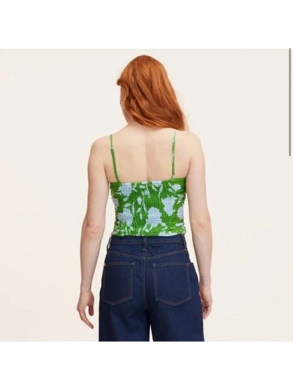 Kate Spade X Target NWT Classic Rose Ruched Linen Floral Tank Top Green/White M - Picture 4 of 12